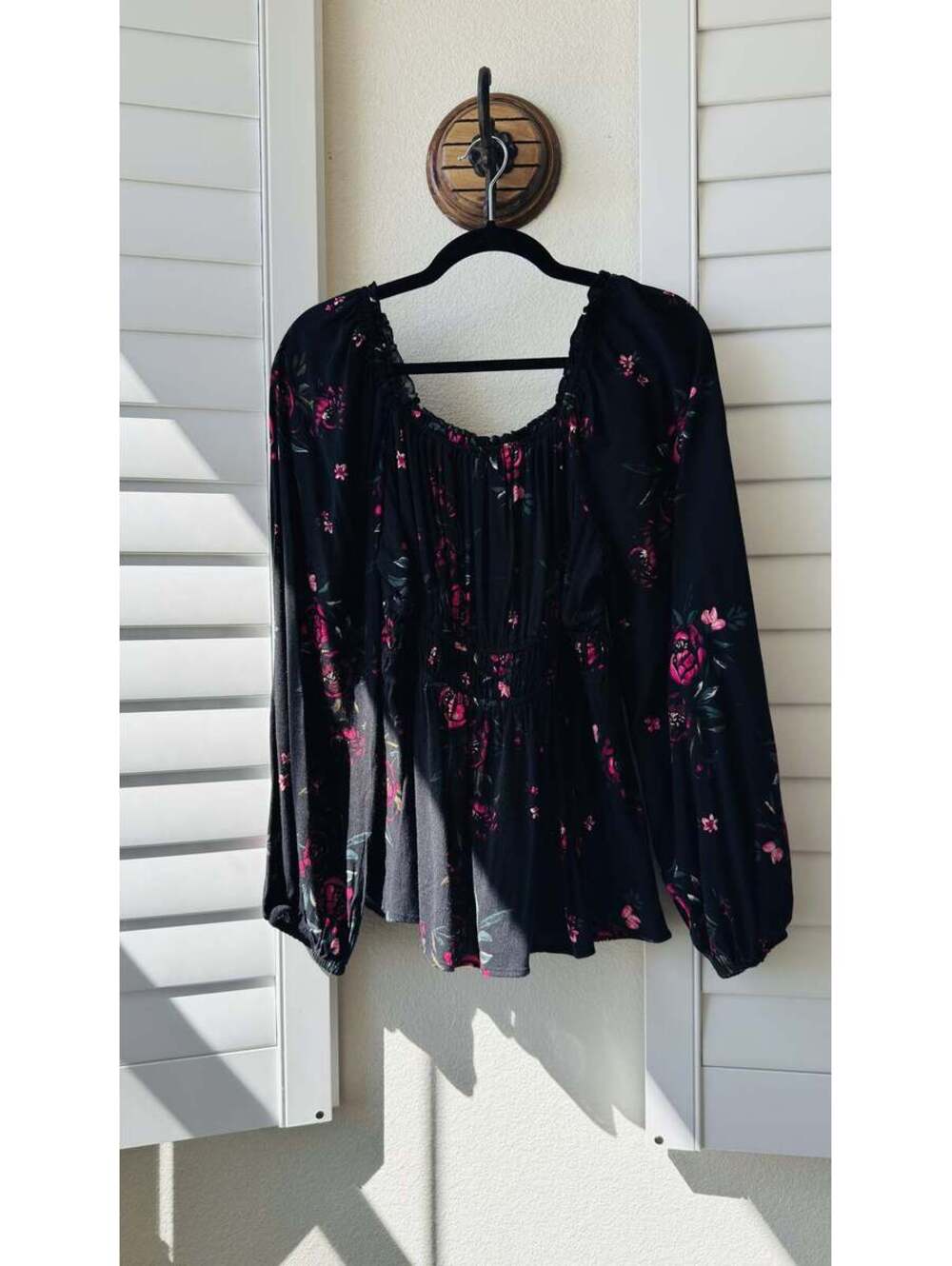 Torrid Black Floral Long Sleeve Smocked Blouse Size 1X
